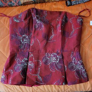 Anthropologie Hutch Red Peplum Floral Metallic Strapless Pleated Top Sz. 2 NWT